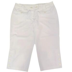 Cato Women’s Khaki Flat Front Stretch Cropped Capri Pants Tan Size 14